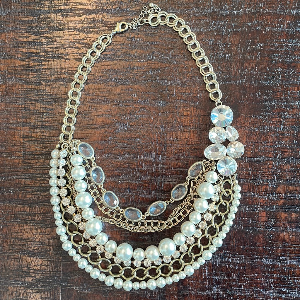Multilayer Pearl & Diamond Bauble Necklace